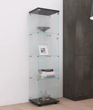 Glazen Vitrinekast met 4 Planken – Hoog Displaymeubel met Deur