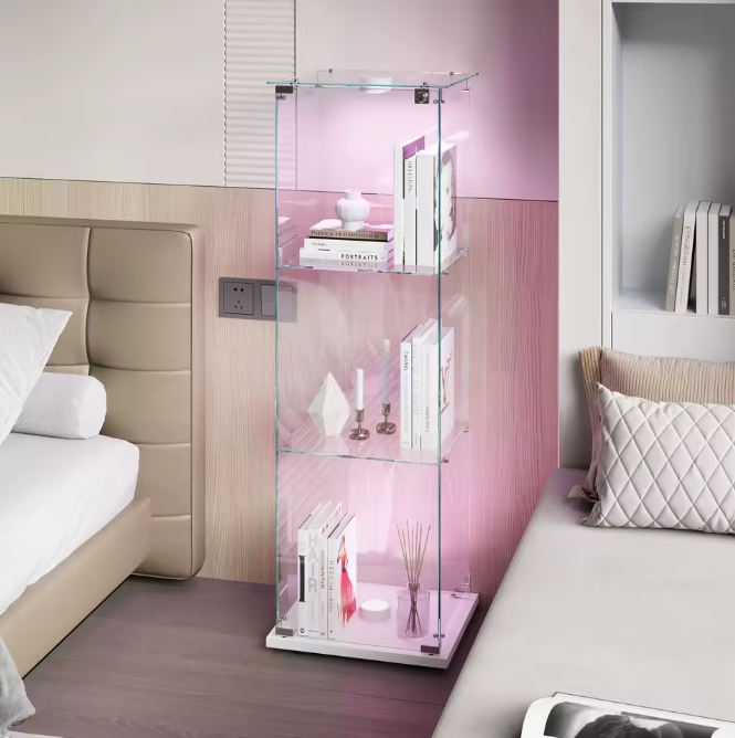 Moderne Glazen Vitrinekast met LED – 3 Planken en Slot, Wit