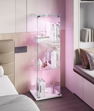 Moderne Glazen Vitrinekast met LED – 3 Planken en Slot, Wit