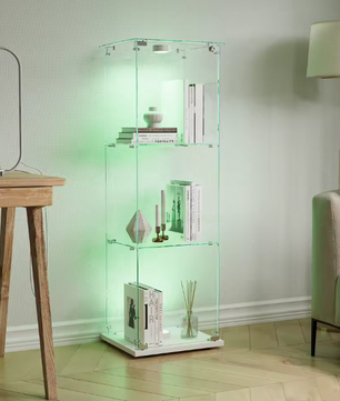 Moderne Glazen Vitrinekast met LED – 3 Planken en Slot, Wit