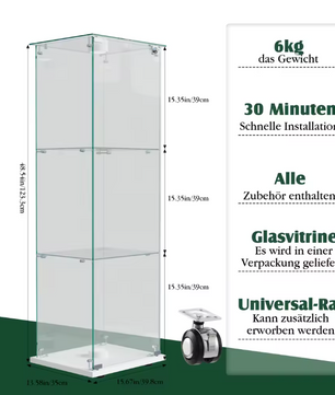 Moderne Glazen Vitrinekast met LED – 3 Planken en Slot, Wit