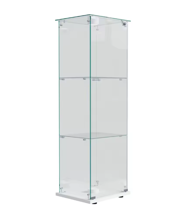 Moderne Glazen Vitrinekast met LED – 3 Planken en Slot, Wit