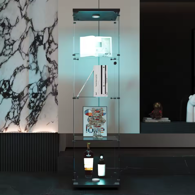 4-Laags Glazen Vitrinekast met LED-Verlichting – Moderne Displaykast