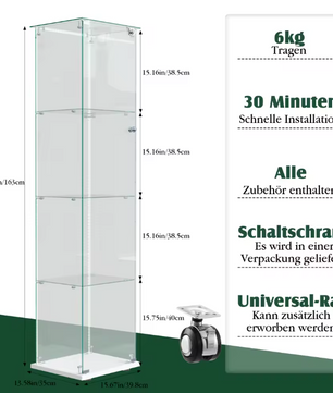 Vierlaags Glazen Vitrinekast met LED – Moderne Displaykast