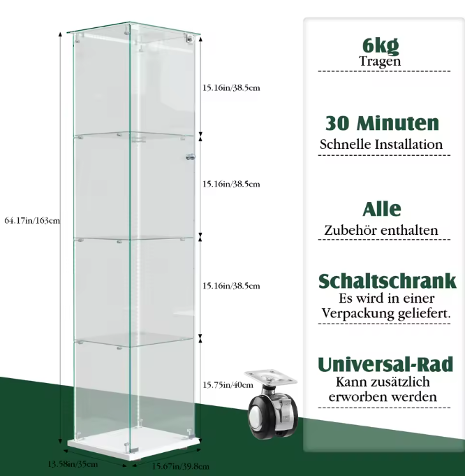 Vierlaags Glazen Vitrinekast met LED – Moderne Displaykast