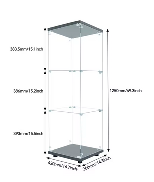 Glazen Vitrinekast met LED-Verlichting – 3 Planken en Slot, Zwart