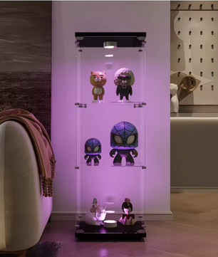 Glazen Vitrinekast met LED-Verlichting – 3 Planken en Slot, Zwart