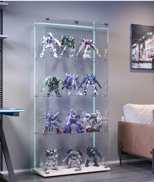 Vierlaags Glazen Vitrinekast met LED – Dubbele Deur, Wit