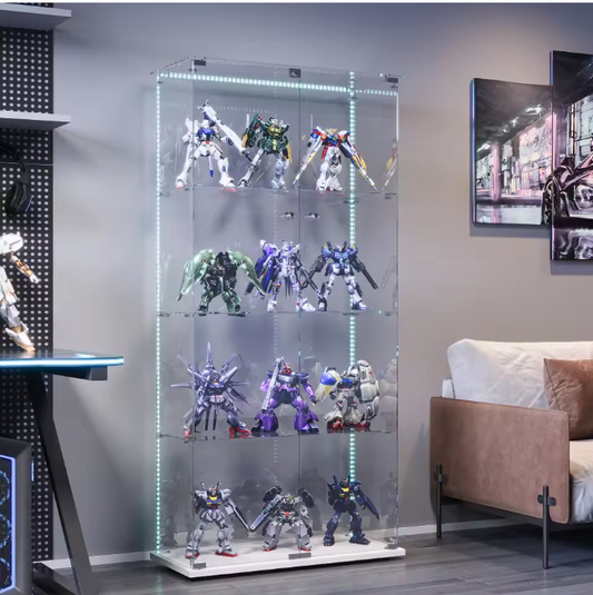 Vierlaags Glazen Vitrinekast met LED – Dubbele Deur, Wit