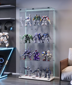 Vierlaags Glazen Vitrinekast met LED – Dubbele Deur, Wit