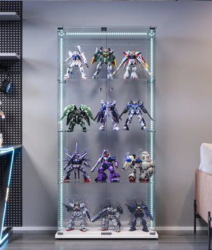 Vierlaags Glazen Vitrinekast met LED – Dubbele Deur, Wit