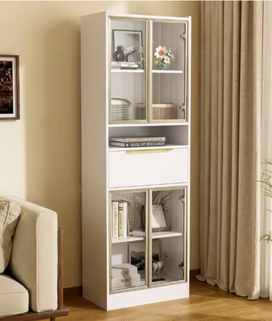 Hoge Vitrinekast met LED – 4 Deuren, Glasfront en Opbergruimte