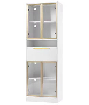 Hoge Vitrinekast met LED – 4 Deuren, Glasfront en Opbergruimte