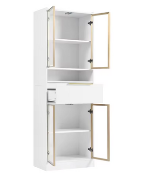 Hoge Vitrinekast met LED – 4 Deuren, Glasfront en Opbergruimte