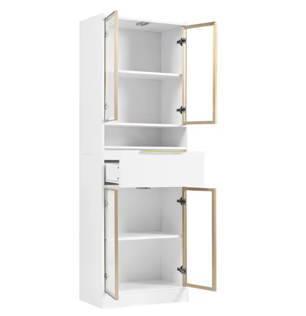 Hoge Vitrinekast met LED – 4 Deuren, Glasfront en Opbergruimte