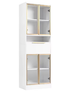 Hoge Vitrinekast met LED – 4 Deuren, Glasfront en Opbergruimte