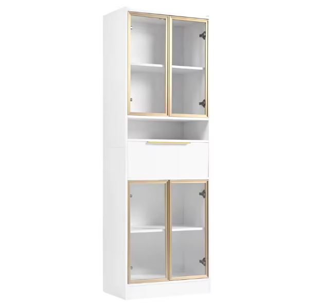 Hoge Vitrinekast met LED – 4 Deuren, Glasfront en Opbergruimte