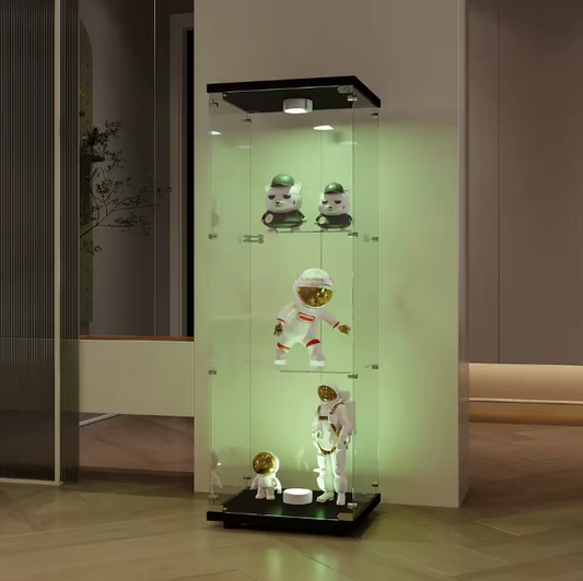 Moderne Glazen Vitrinekast met LED – 3 Planken en Slot (125×42×36 cm)