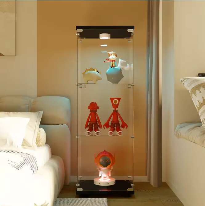 Moderne Glazen Vitrinekast met LED – 3 Planken en Slot (125×42×36 cm)