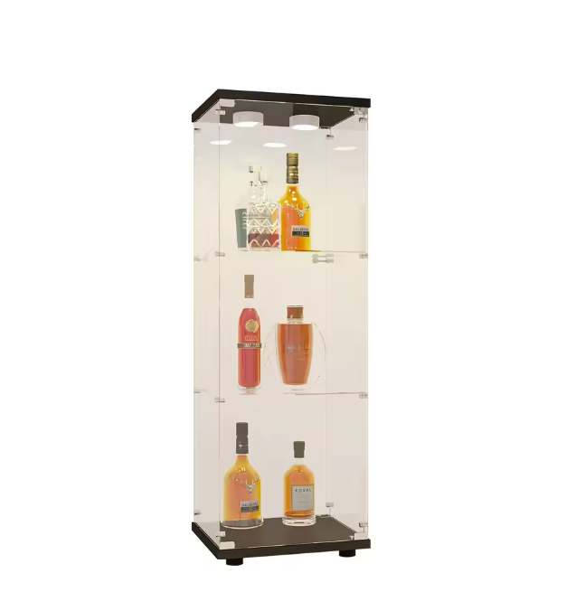 Moderne Glazen Vitrinekast met LED – 3 Planken en Slot (125×42×36 cm)