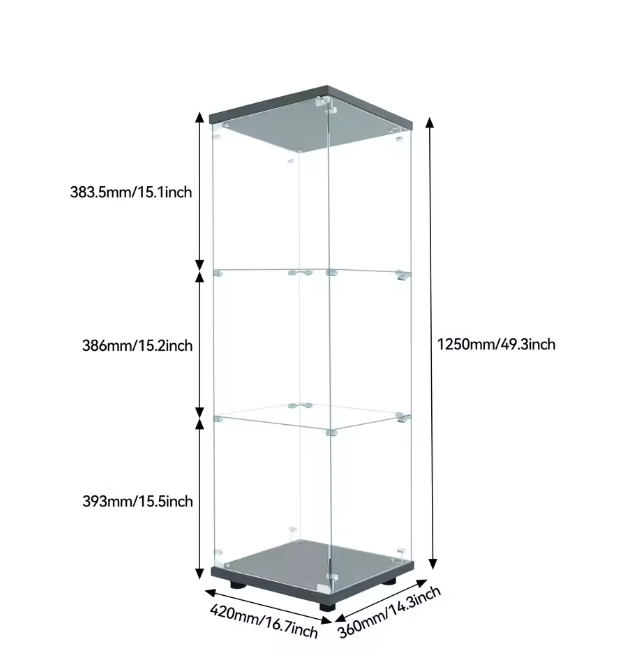 Moderne Glazen Vitrinekast met LED – 3 Planken en Slot (125×42×36 cm)