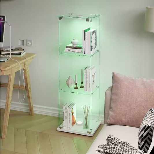 Houten Glazen Vitrinekast met LED – 3 Planken en Slot