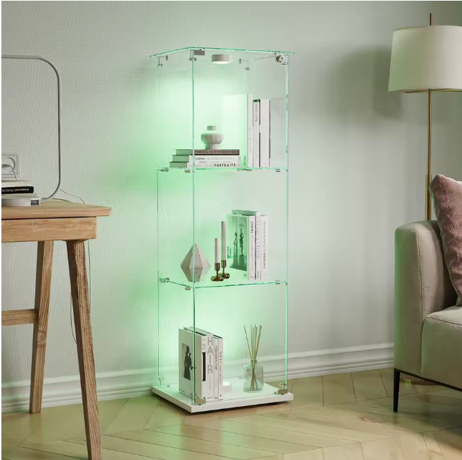 Houten Glazen Vitrinekast met LED – 3 Planken en Slot