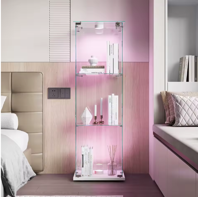 Houten Glazen Vitrinekast met LED – 3 Planken en Slot