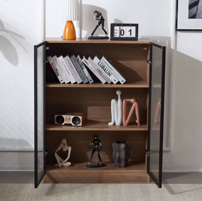 Glazen Vitrinekast met LED-Verlichting – Moderne Zwarte Displaykast