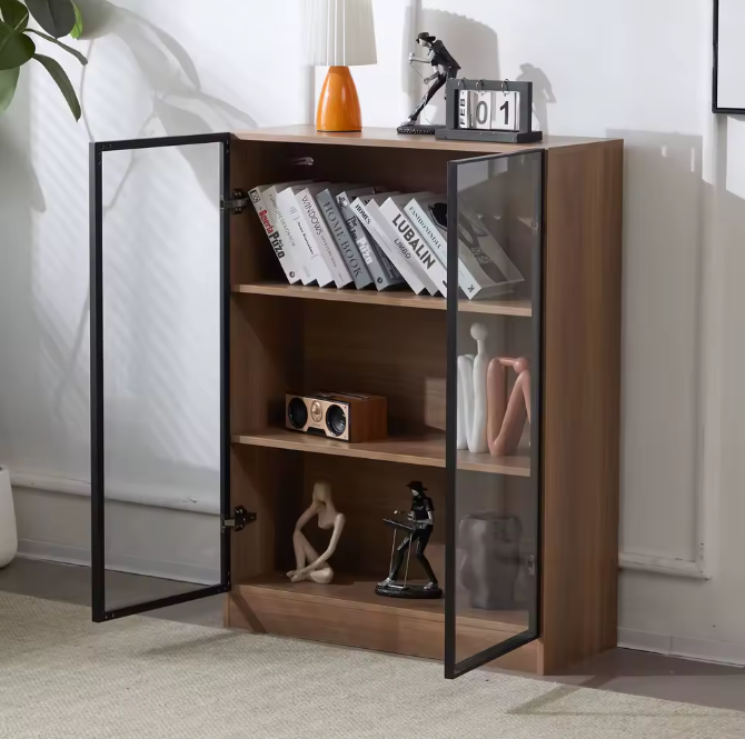 Glazen Vitrinekast met LED-Verlichting – Moderne Zwarte Displaykast