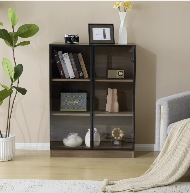 Glazen Vitrinekast met LED-Verlichting – Moderne Zwarte Displaykast