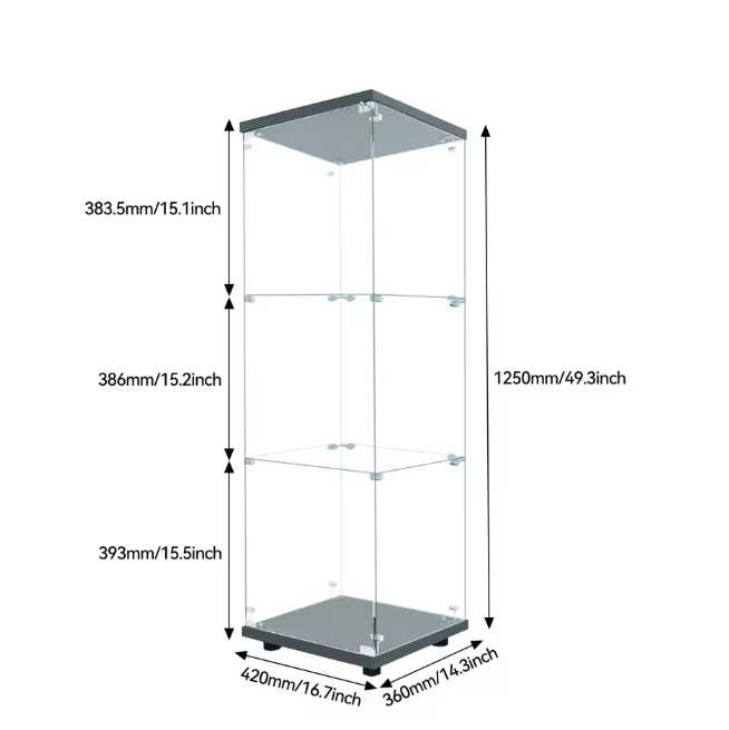 Drielaagse Glazen Vitrinekast met LED – Zwart en Modern