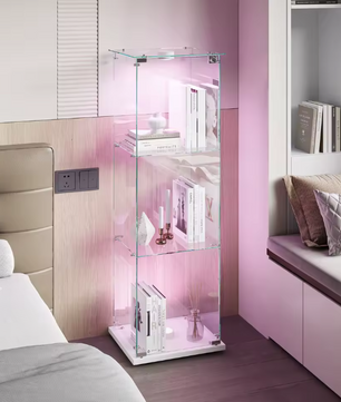 Moderne Witte Glazen Vitrinekast met LED – 3-Laags en Slot