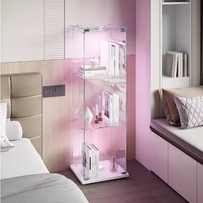 Moderne Witte Glazen Vitrinekast met LED – 3-Laags en Slot