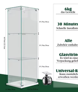 Moderne Witte Glazen Vitrinekast met LED – 3-Laags en Slot