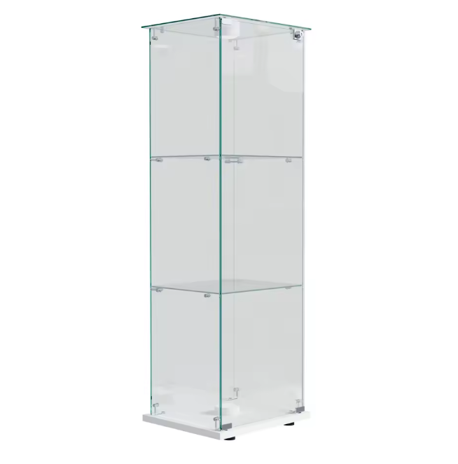 Moderne Witte Glazen Vitrinekast met LED – 3-Laags en Slot