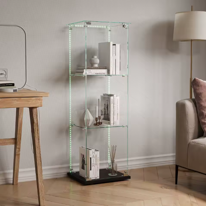 Compacte Glazen Vitrinekast met LED – Zwarte Displaykast 3-Laags