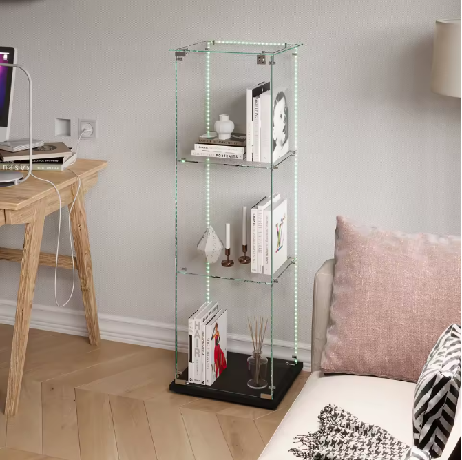Compacte Glazen Vitrinekast met LED – Zwarte Displaykast 3-Laags