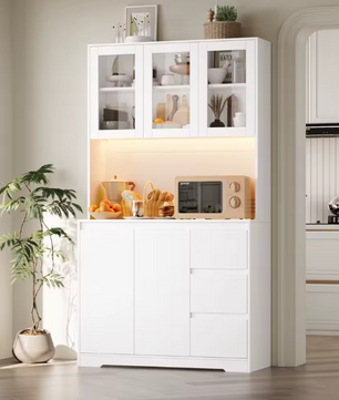 Keukenbuffetkast met LED en Stopcontacten – 100×38,5×180 cm Opbergkast met Lades en Verstelbare Planken