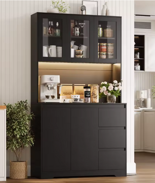 Keukenbuffetkast met LED en Stopcontacten – 100×38,5×180 cm Opbergkast met Lades en Verstelbare Planken