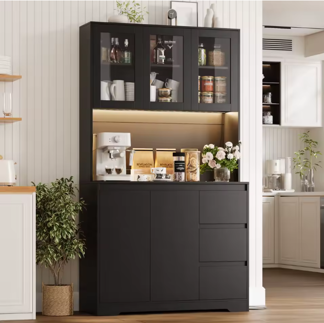 Keukenbuffetkast met LED en Stopcontacten – 100×38,5×180 cm Opbergkast met Lades en Verstelbare Planken