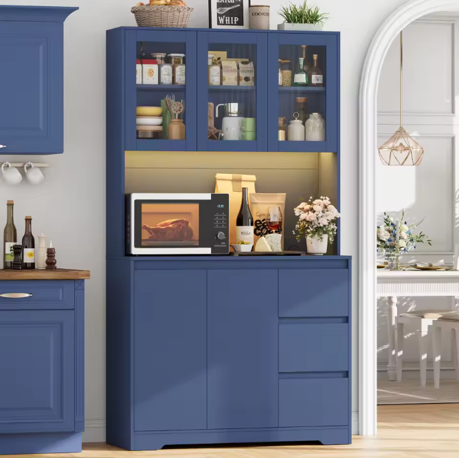 Keukenbuffetkast met LED en Stopcontacten – 100×38,5×180 cm Opbergkast met Lades en Verstelbare Planken