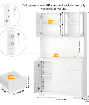 Keukenbuffetkast met LED en Stopcontacten – 100×38,5×180 cm Opbergkast met Lades en Verstelbare Planken