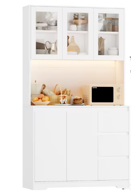 Keukenbuffetkast met LED en Stopcontacten – 100×38,5×180 cm Opbergkast met Lades en Verstelbare Planken