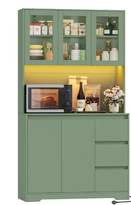 Keukenbuffetkast met LED en Stopcontacten – 100×38,5×180 cm Opbergkast met Lades en Verstelbare Planken