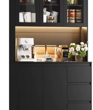 Keukenbuffetkast met LED en Stopcontacten – 100×38,5×180 cm Opbergkast met Lades en Verstelbare Planken