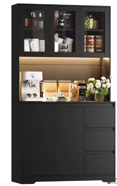 Keukenbuffetkast met LED en Stopcontacten – 100×38,5×180 cm Opbergkast met Lades en Verstelbare Planken