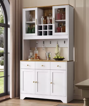 Hoge Keukenkast met Lades en Glazen Deuren – 94,5×30×175,5 cm Dressoir in Witte Houtnerf