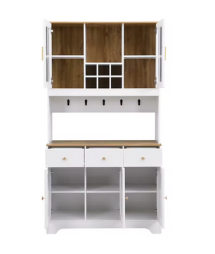 Hoge Keukenkast met Lades en Glazen Deuren – 94,5×30×175,5 cm Dressoir in Witte Houtnerf