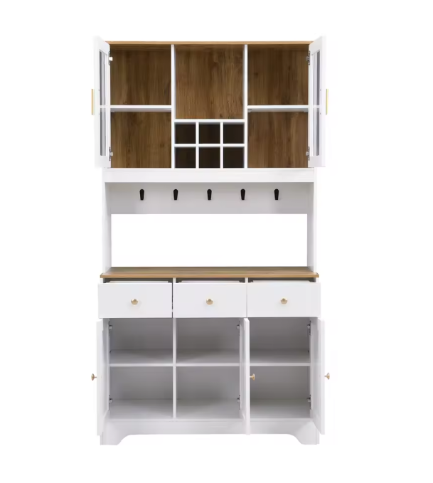 Hoge Keukenkast met Lades en Glazen Deuren – 94,5×30×175,5 cm Dressoir in Witte Houtnerf